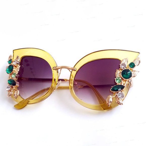 Lime Retro Pinup Cat Eye Sunglasses - Picture 1 of 4